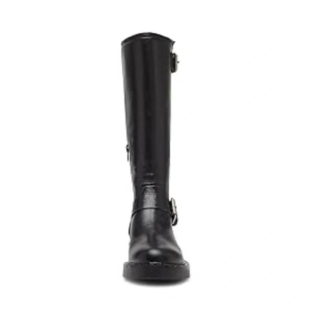 New Steve Madden Erma Black Leather Tall Boots Size 7 M - Picture 3 of 7